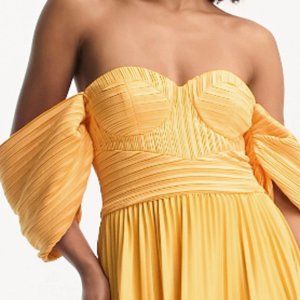 ASOS DESIGN Sweetheart Neck Off Shoulder Pleated Maxi Dress